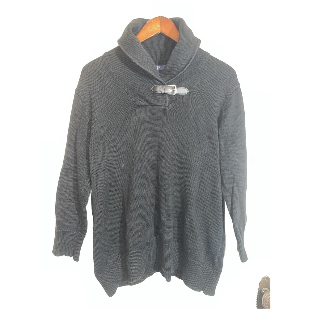 CHAPS blue label black sweater XL 3/4‎ sleeve belted neck